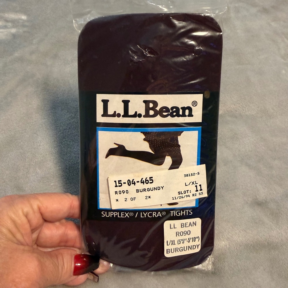 L.L. Bean Supplex Lycra Tights L/XL Burgundy Made in USA Vintage Deadstock